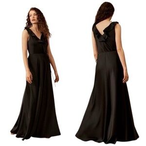 BHLDN Sachin + Babi Black Wrap Dress Sz 2 Ruffle V-Neck Sleeveless Ruffle Dress